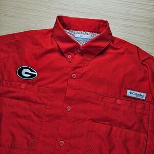 Georgia Bulldogs Columbia Mens Red Short Sleeve Button Down Shirt M Omni-Shade